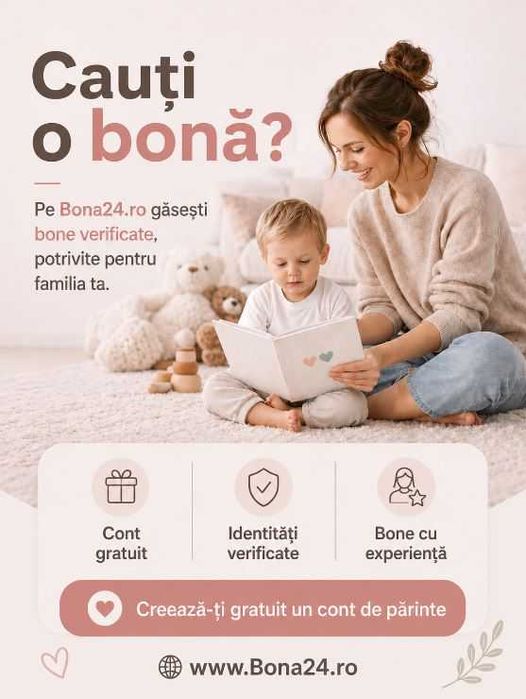 Cauți bonă sau babysitter? Deschide gratuit cont de părinte pe Bona24.ro