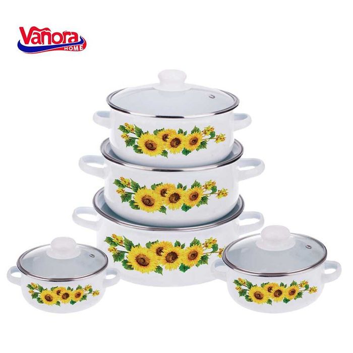 Set gatit 10 piese Vanora Home Sun Flower, otel carbon, acoperire email, 16/18/20/22/24 cm, 1/1.5/2/3/4 L