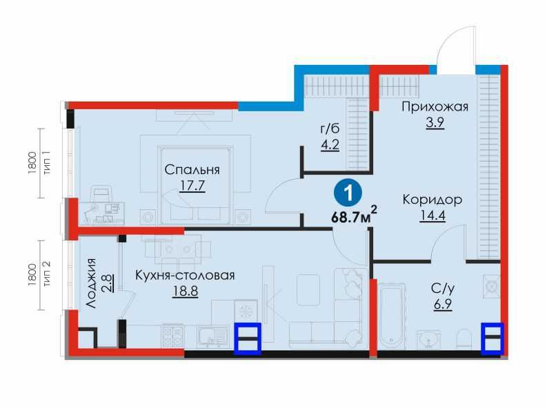 Спец Цена! Янги Узбекистон! 2 комн 68.63м²/СКИДКА -35%/КАДАСТР Есть (K