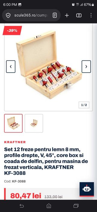 Set 12 freze pentru lemn 8 mm