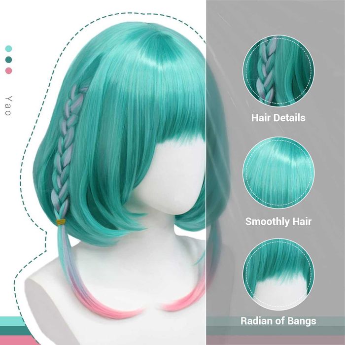 Аниме синьо зелена  перука с плитки Anime Vtuber Kyo Kaneko Cosplay