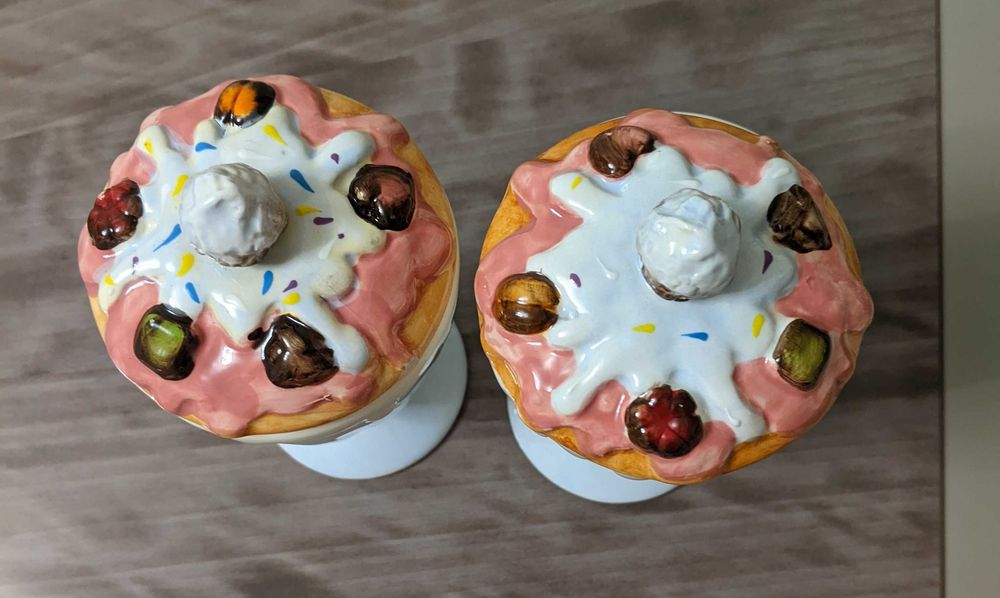 Винтажные стаканчики для мороженого сандей с крышками керамика