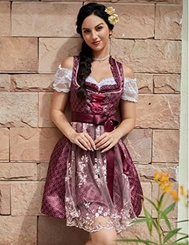 KOJOOIN Dirndl Дамска  традиционна рокля с дантелена престилка от 2 ча