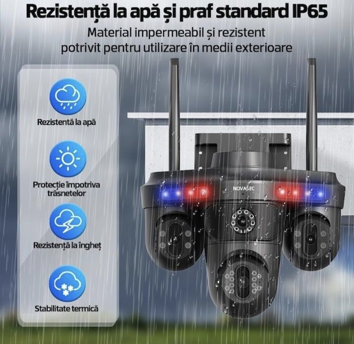 Camera Supraveghere Exterior  Cvadruplă Wireless, 4Lentile,Wifi, Alarm