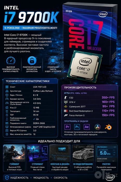 i7 9700K 8 ядро турбо 4.9 ГГц