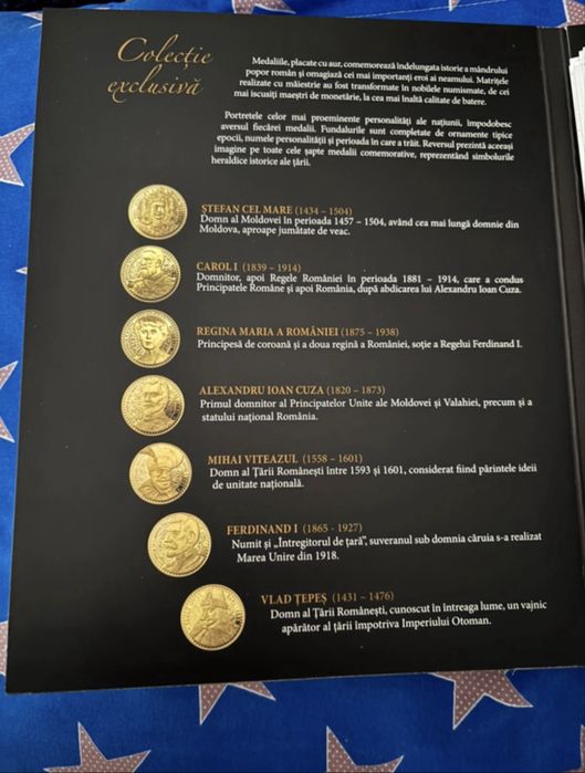 Set 7 monede istorice românești aurite – tiraj limitat, cu certificat