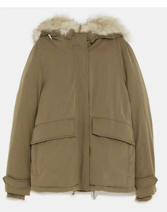 Parka / jacheta cu puf dama ZARA kaki mar M - NOUA