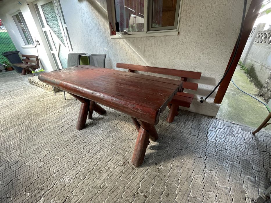 Set masa + 2 canape lemn masiv exterior / terasa / gradina