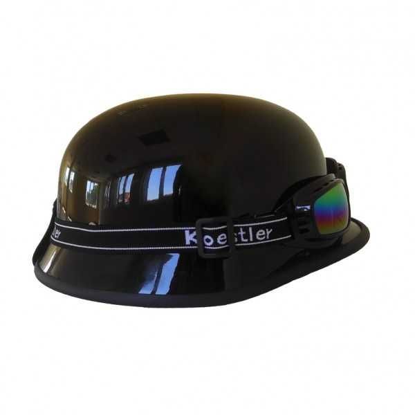 Ретро каска тип Немско канче + очила ~Черна лак/Черна Мат -130