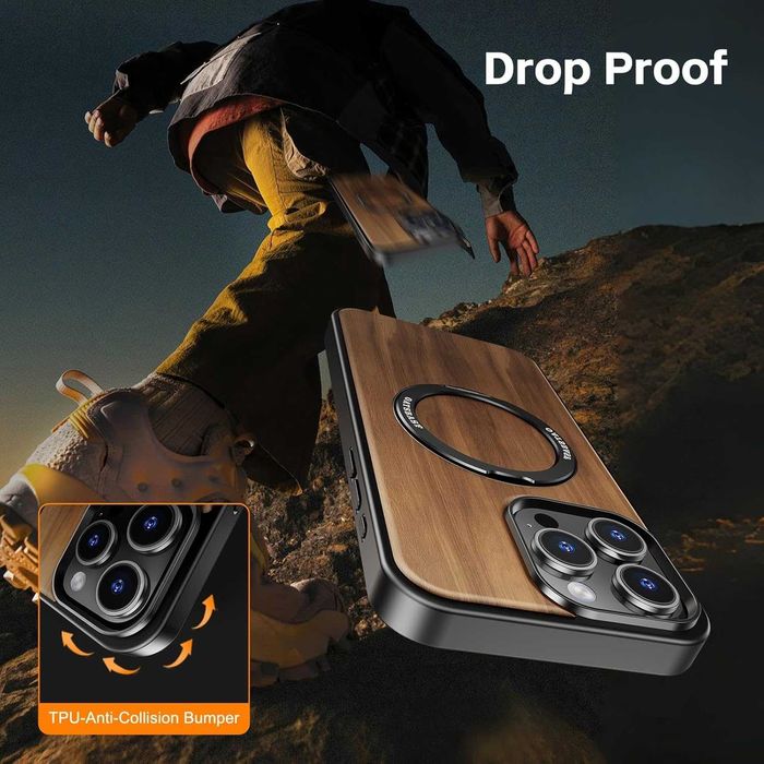 Калъф PANPHEN за IPhone 16 Pro Max 6.9" Магнитен дървен калъф, черен