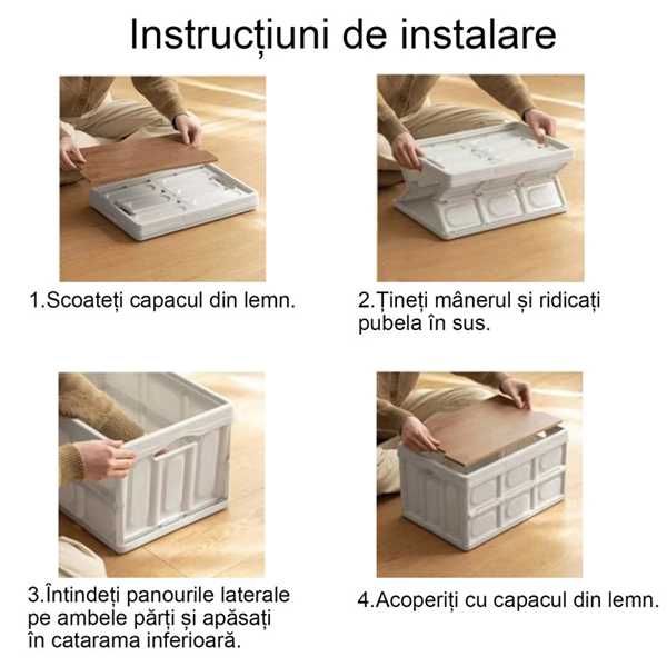 Cutii depozitare pliabile cu capac din lemn  3 mărimi