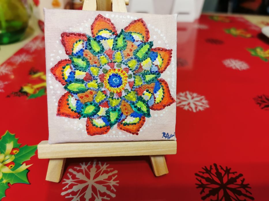 Vand tablou pictat acrilic 7x7 cm cu mini sevalet