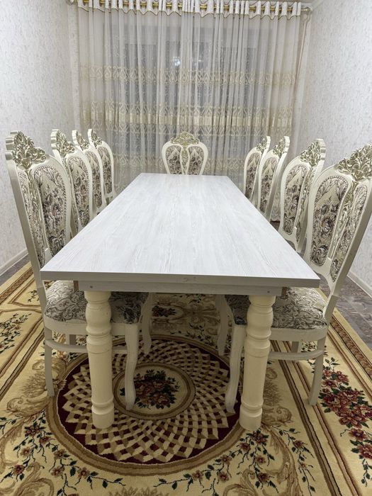 Oq premium mebel to'plami: Katta stol + 10 ta stul