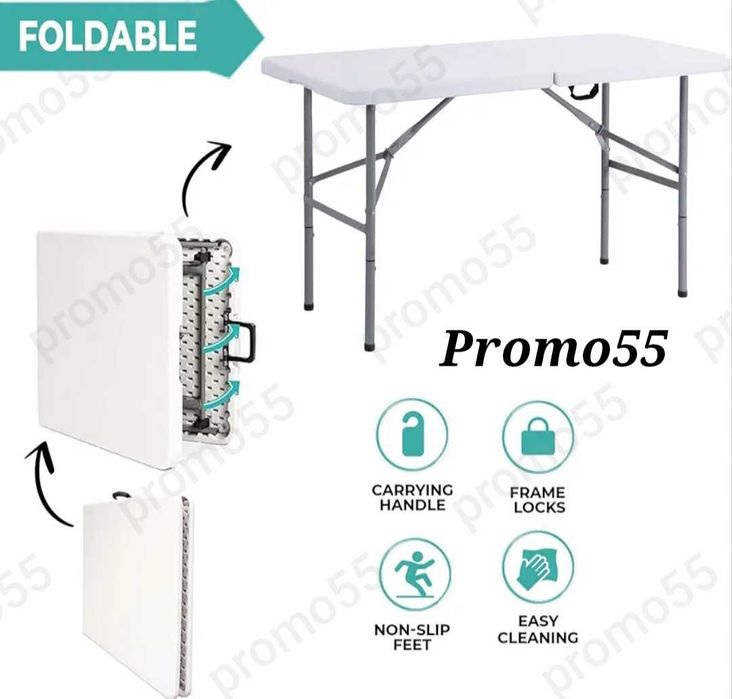 Сгъваема маса с голям плот тип куфар за тераса, градина, двор кетъринг