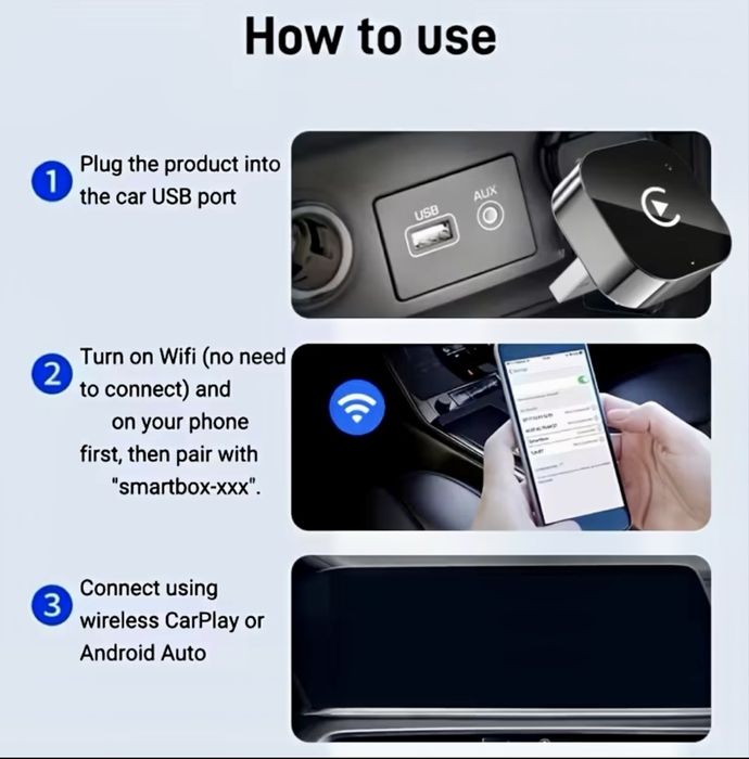 Безжичен адаптер за Android Auto и Apple Carplay