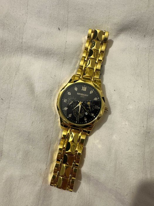 Ceas barbatesc Banbony Elegant, Otel Inoxidabil AURIU, cadran Negru