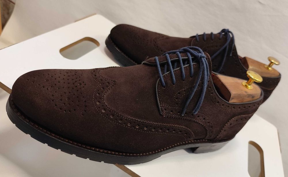 Pantofi derby brogue 43 43.5 premium Wellensteyn piele naturala maro