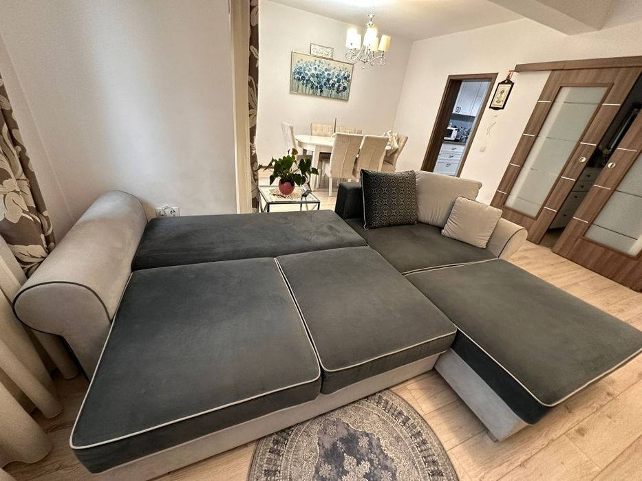 Canapea Möbelhaus extensibila cu invelis de catifea, antracit, 3Lx2l m