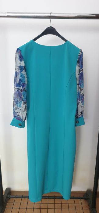 Rochie elegantă turcoaz cu imprimeu floral