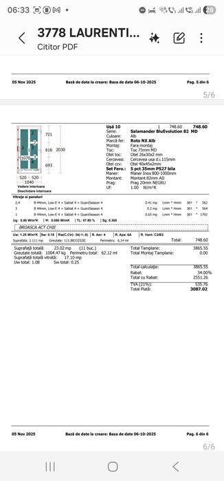 Tâmplarie nouă pvc alba Salamander BluEvolution 82  cu geam tripan