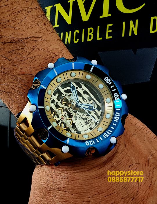часовник INVICTA Reserve Skeleton automatic Blue/Gold 56мм, Инвикта