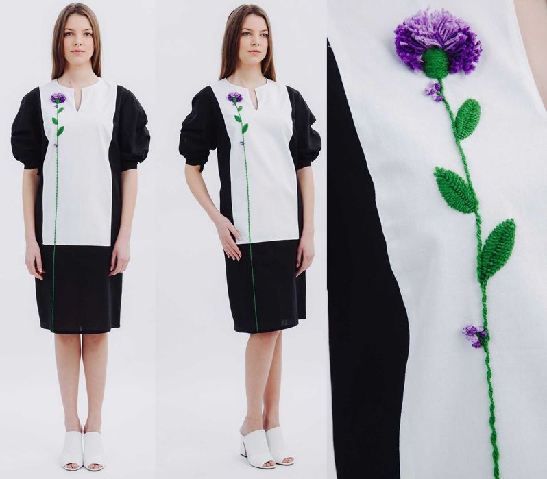 Rochie cu plastron brodat manual, Nicoleta Obis, marimea L, noua