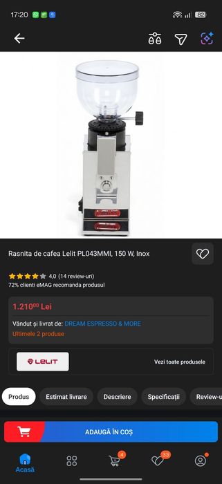 Rasnita de cafea Lelit PL043MMI, 150 W, Inox