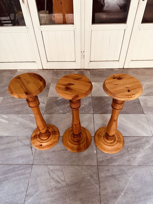 Комплект 3 масивни дървени поставки / pedestal tables / rustic pine