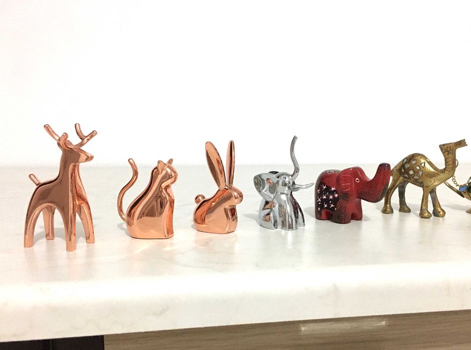 Set 6 statuete metalice pt biju UMBRA jucarii elefant pisica iepure