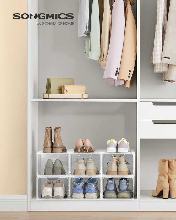 Set 6 cutii pentru pantofi, Songmics, plastic transparent, stivuibile