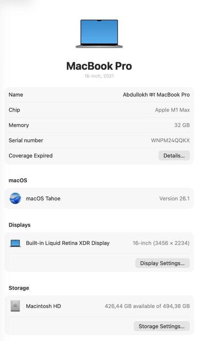 Macbook Pro 16” - M1 Max 32GB/512GB