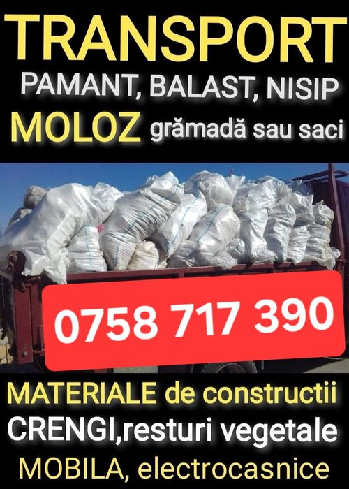 Transport moloz/demolari/vegetatie/mobila/saltele/canapele/manipulanti