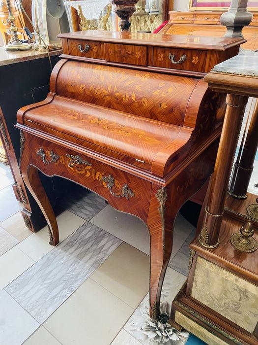 Secretaire Vintage Lemn Intarsii Bronz Antic Comoda