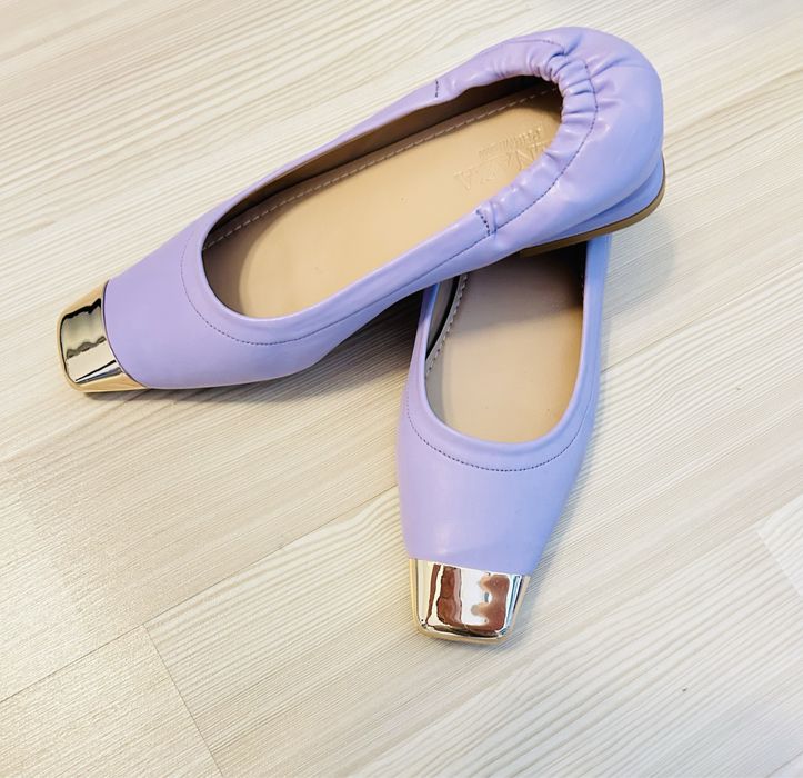 Balerini/pantofi soft cu varf patrat auriu din metal. Marimea 39