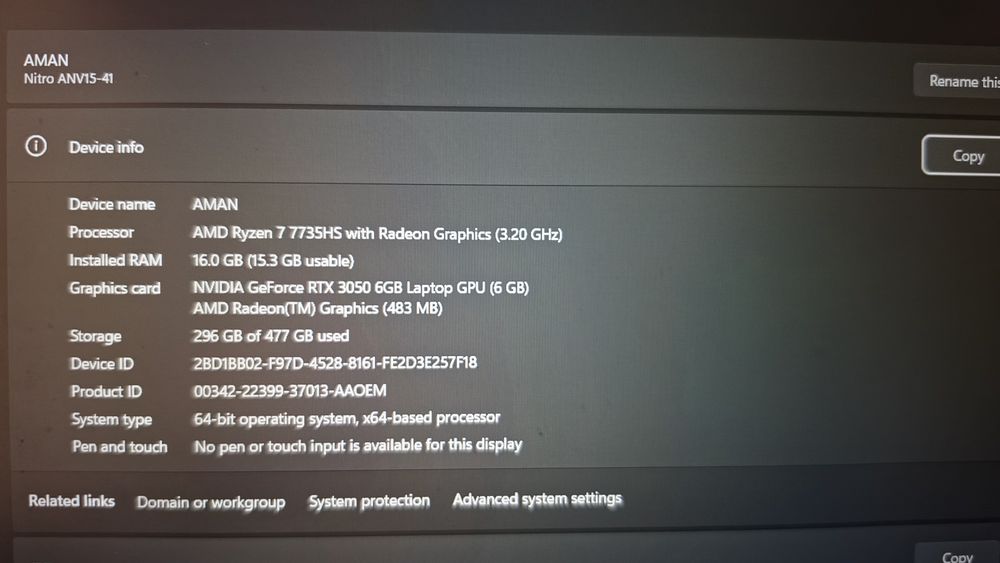 Acer Nitro v 15 all working without any problem.it have warranty december. I can send it by econt. Rtx 3050
