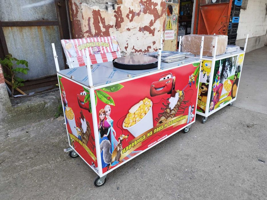 количка за царевица на пара,скара,пуканки,захарен памук