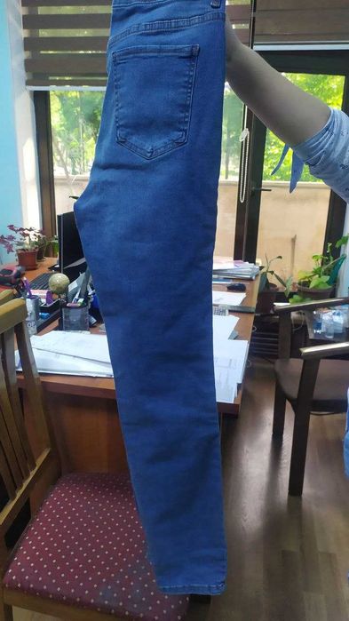 Джинсы голубые размер L COTTON с высокой посадкой стрейч