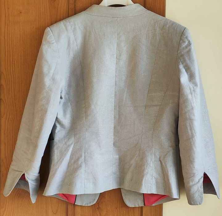 Дамско ленено сиво сако H&M със сребриста нишка; пролет/есен