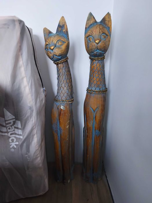 Дървени антични статуетки на котки 80 см високи