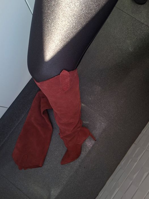 Cizme lungi piele naturala Zara burgundi