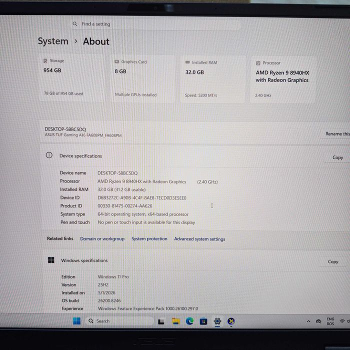 Laptop ASUS TUF Gaming A16 Ryzen 9 8940HX 16 inch 32GB 1TB SSD nVidia GeForce RTX 5060 8GB