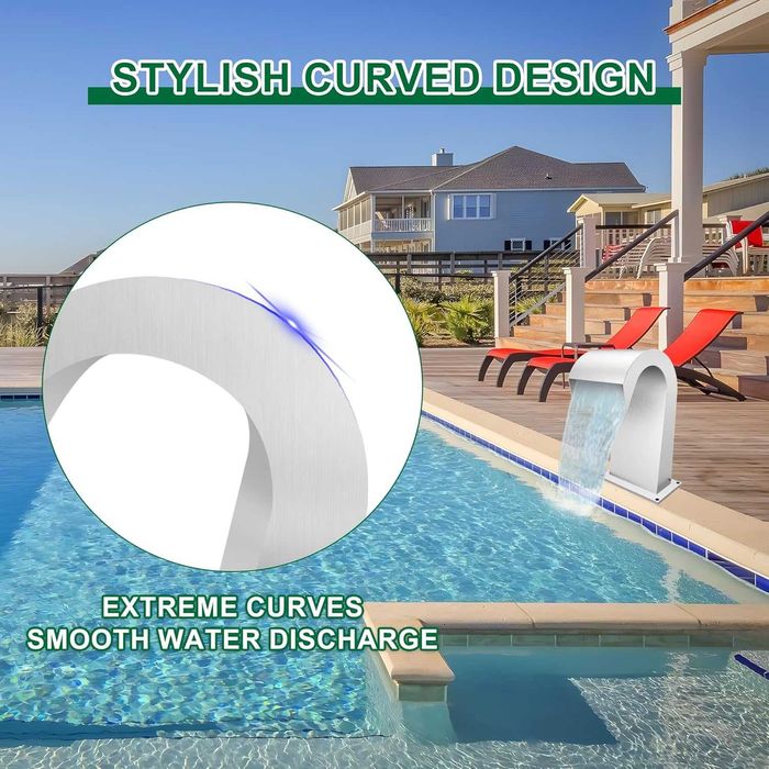 LONGRUNNEW Водопад преливник от неръждаема стомана,извит фонтан,42,5см