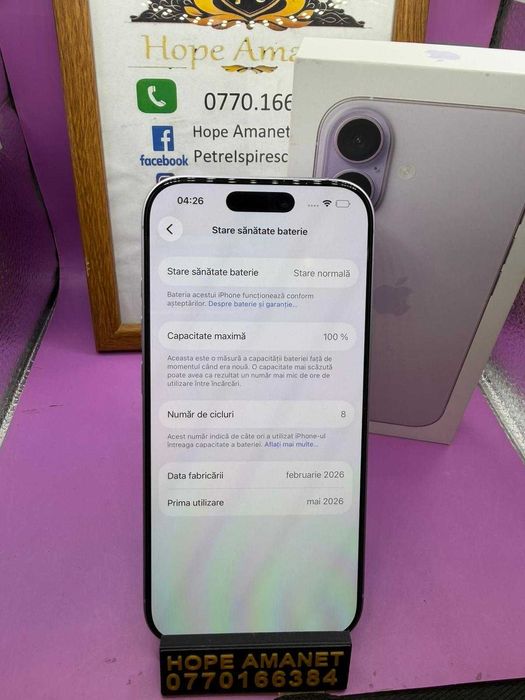 HOPE AMANET P2-Iphone 17 la cutie 256 GB/100% BAT 8 cicl