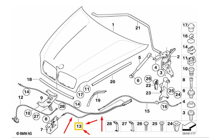Жило За Освобождаване На Преден Капак BMW, X5 E70 , X6 E71