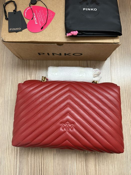 Чисто нова чанта на PINKO Love Lady Puff V Quilt в червен цвят