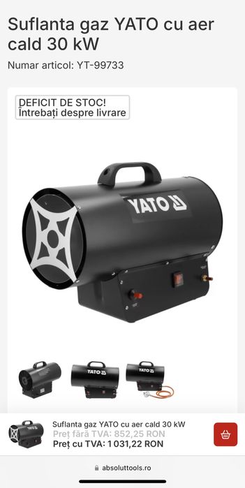 Tun caldura pe gaz YATO. 30kW. Nou