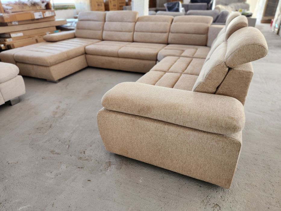 NOU Coltar U form, CAPPUCCINO/GRI, stofă, extensibil