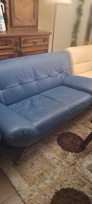 Диван с фотьойл от естествена кожа