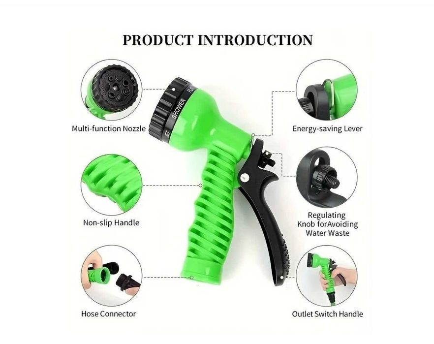 Furtun Extensibil pentru Gradina 30 m + Pistol din plastic cu 7 jeturi