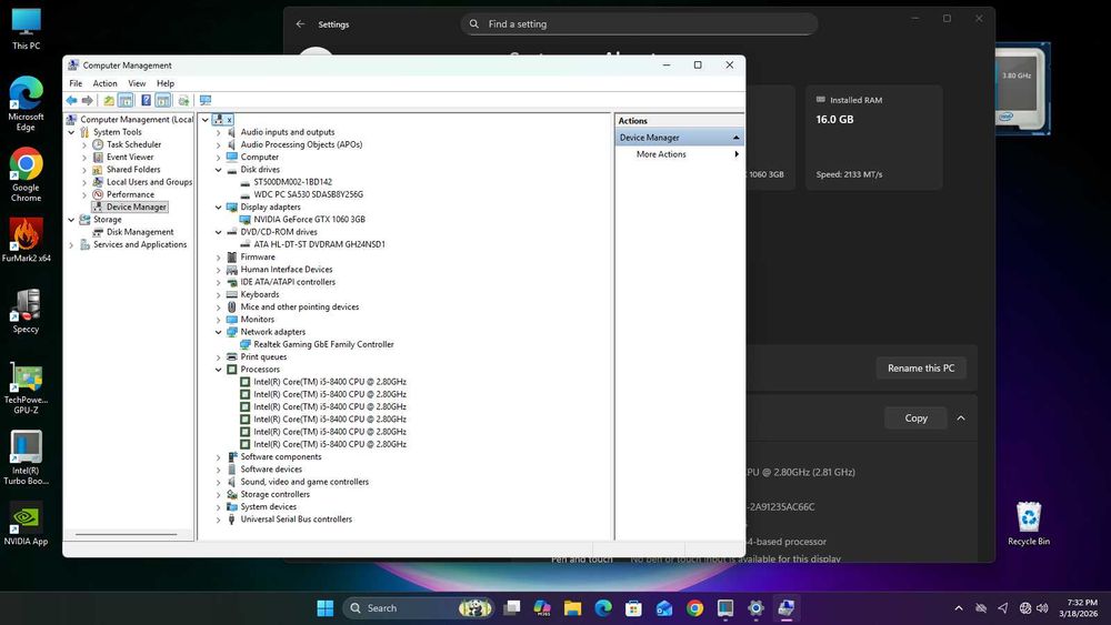 PC i5 8400 16gb Ddr4 Video Gtx 1060 3GB ssd+hard calculator gaming